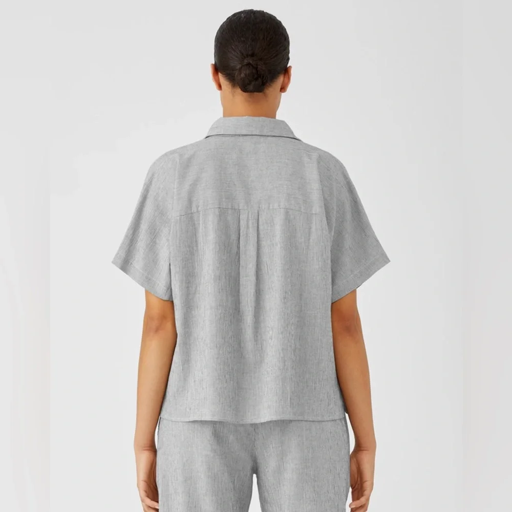 Eileen Fisher Organic Cotton Linen Ticking Stripe Shirt - Picture 2 of 10